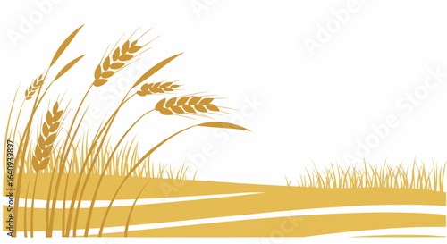 Golden wheat illustration with field details. 