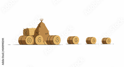 An illustrated depiction of hay bales arranged to resemble a small truck and additional hay bales. 