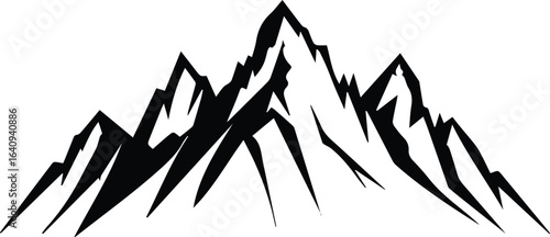 Summit Silhouette: A stark monochrome illustration of majestic mountain peaks, rendered in bold lines that capture their grandeur and imposing presence, symbolizing challenge, ambition.