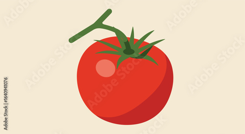 Simple Tomato Clipart A round red tomato with a green stem on beige backdrop