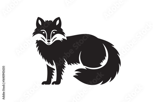 Detailed Black and White Arctic Fox Silhouette Vector Standing