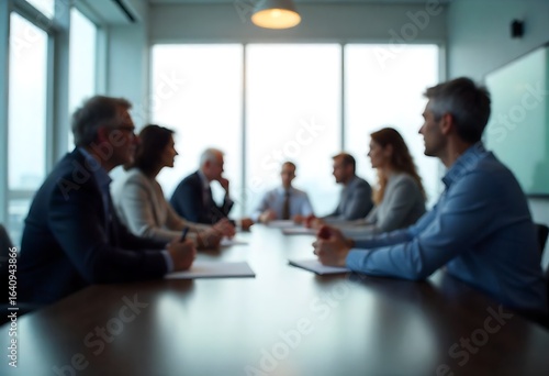 Generative AI: Blurred meeting in a modern boardroom, collaborative discussions, and corporate