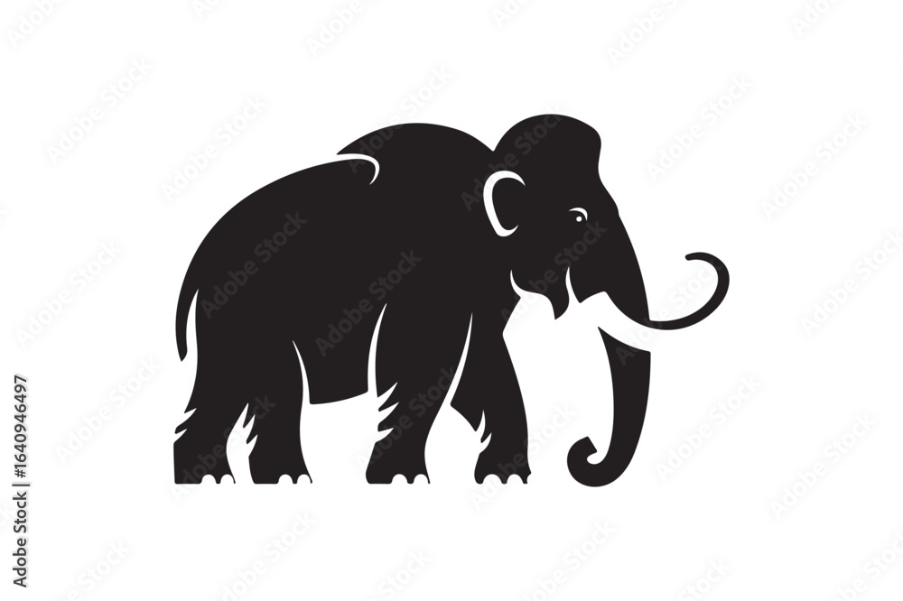 Fototapeta premium Detailed Black Silhouette of a Mighty Woolly Mammoth Walking