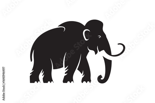 Detailed Black Silhouette of a Mighty Woolly Mammoth Walking