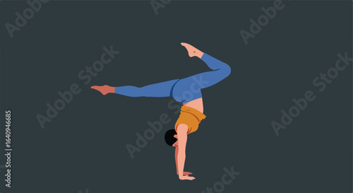 Vector illustration of a person balancing upside down in yoga position