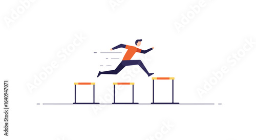 Hurdling Success Man leaping over hurdles in a race. Overcoming challenges, achieving goals