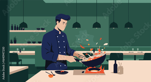 Chef cooking dish