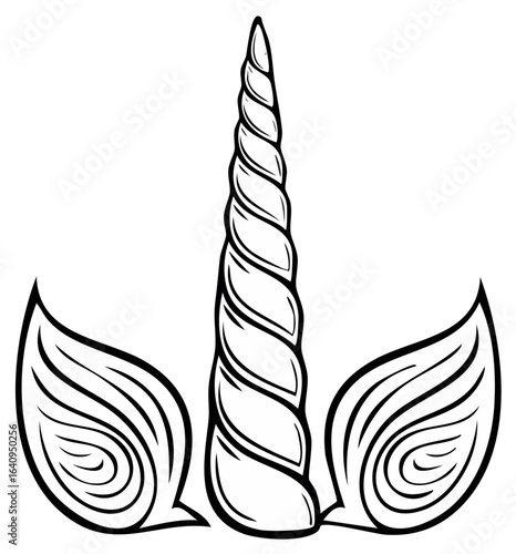 Unicorn Horn and Ears Line Art Illustration