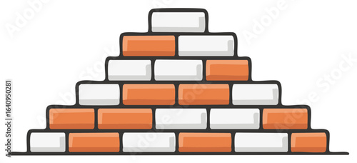 Cartoon brick construction forms a triangle with red and white building blocks offering a design concept of structure or building