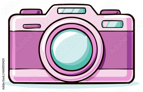 Cute cartoon pink photo camera illustration for a creative hobby or photography concept