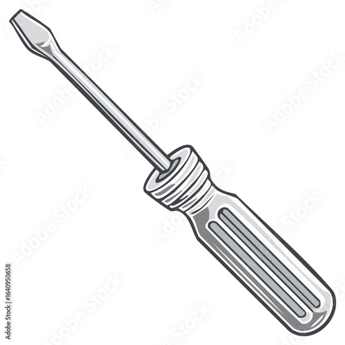Vector illustration of a slotted screwdriver tool, isolated close up. Industrial, repair and equipment themed image.