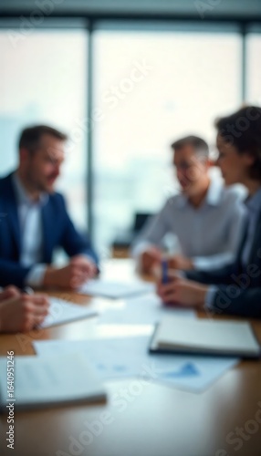 Generative AI image of an out-of-focus business meeting with people collaborating on a project in