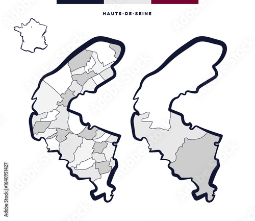 Département et cantons d'Hauts-de-Seine - Île-de-France (France)
