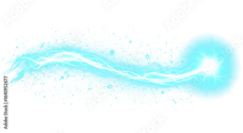 Abstract Swirling Bright Blue Energy Stream with Particles and Glowing Orb on Transparent Background