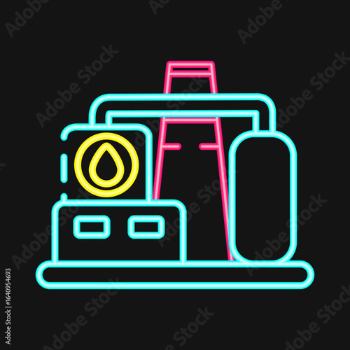 Icon refinery. Oil Industry elements. Icon in neon style.