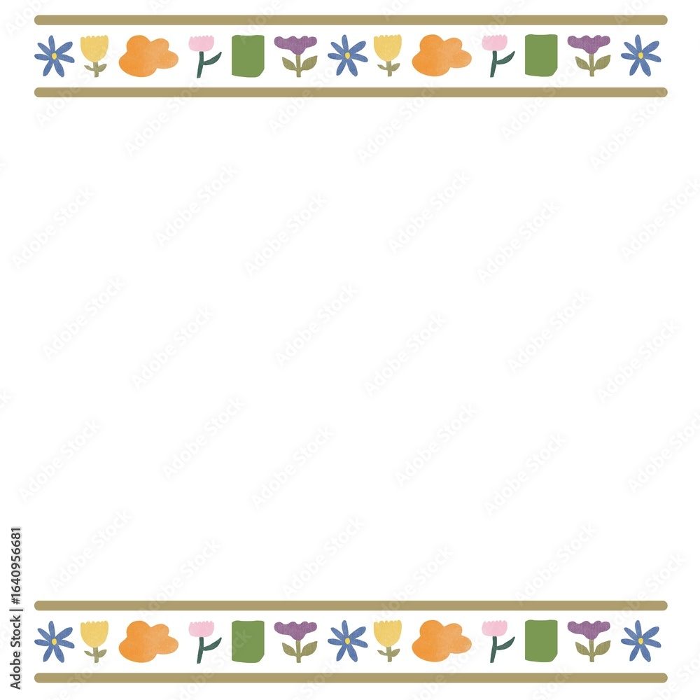 Fototapeta premium Colorful Flower Border Top and Bottom
