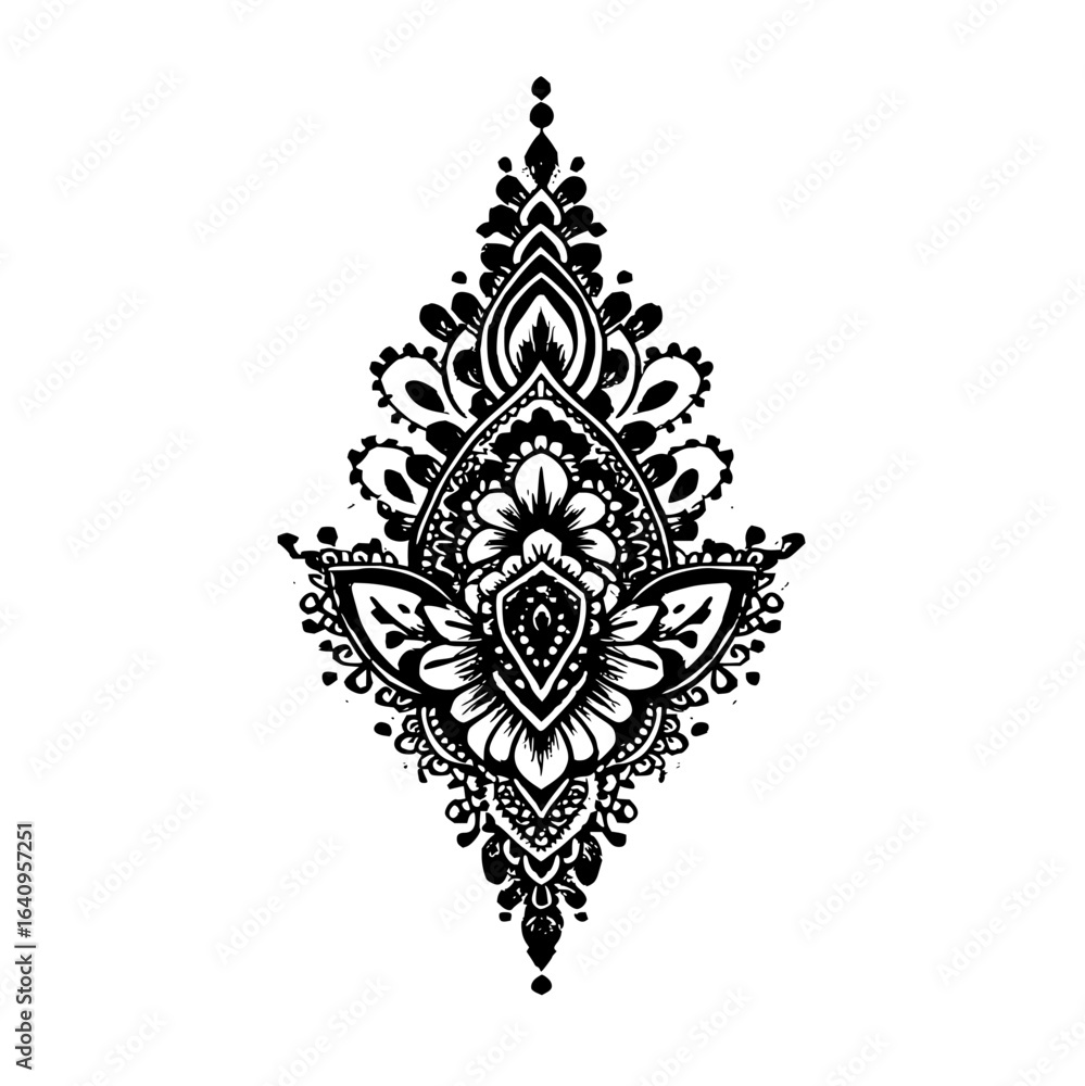 Obraz premium Detailed floral mandala design in black and white with intricate patterns and symmetrical arrangement of shapes