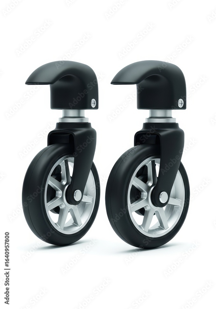 Obraz premium Pair of replacement swivel wheels for a baby stroller isolated on a white background