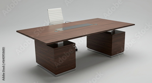 Modern Dark Wood Executive Office Desk with Chair.