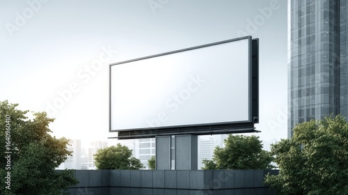 Wallpaper Mural Blank Billboard Mockup in Urban Setting with Trees and Modern Architecture Offering Advertising Opportunities Torontodigital.ca
