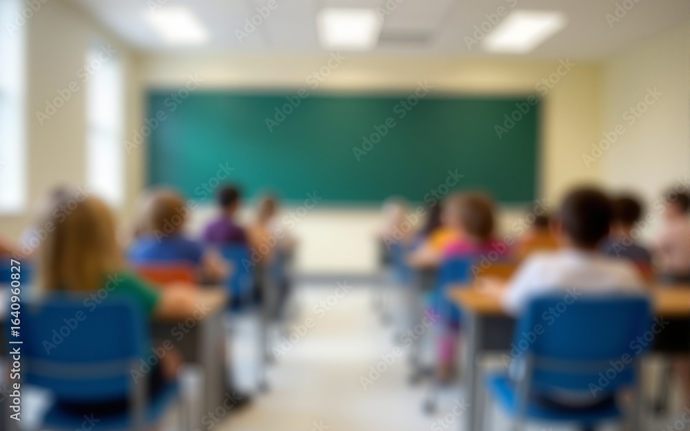 Obraz premium Blurred background of an empty classroom, signifying back-to-school season. High quality