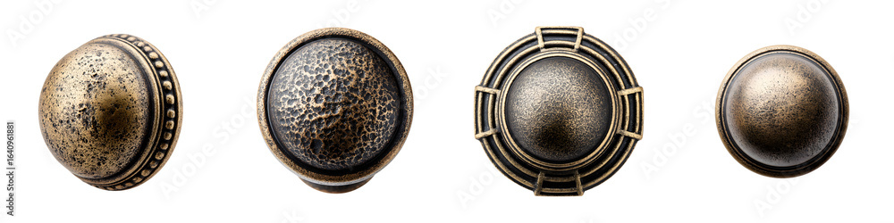 Naklejka premium Collection of Decorative Bronze Metal Buttons on White