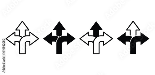 Black And White Arrow Icons Showing Multiple Directions Vector Design Illustration