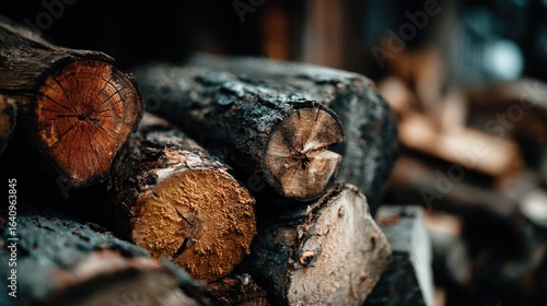 Wallpaper Mural Close-up view of stacked firewood.  Dark, rich tones Torontodigital.ca