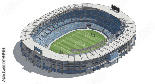 Architectural 3D vector design of a ANZ stadium shown in a detailed isometric view.