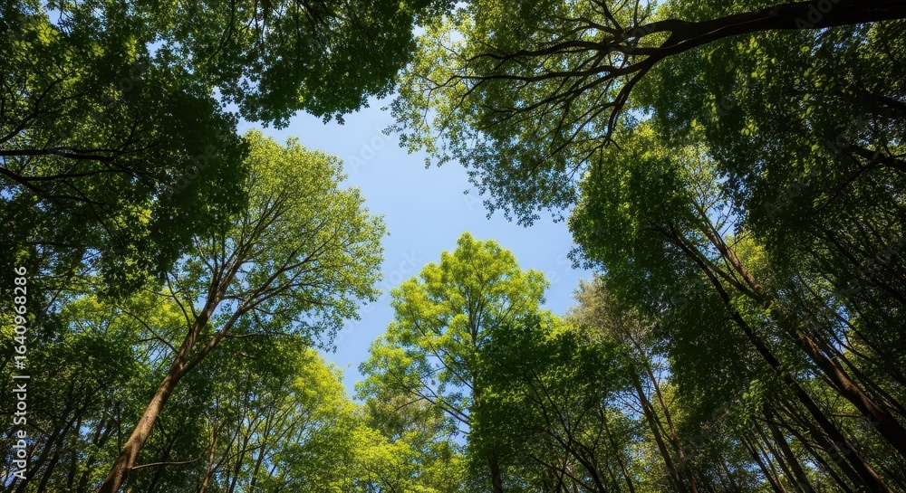 Obraz premium Green tree canopy view from below