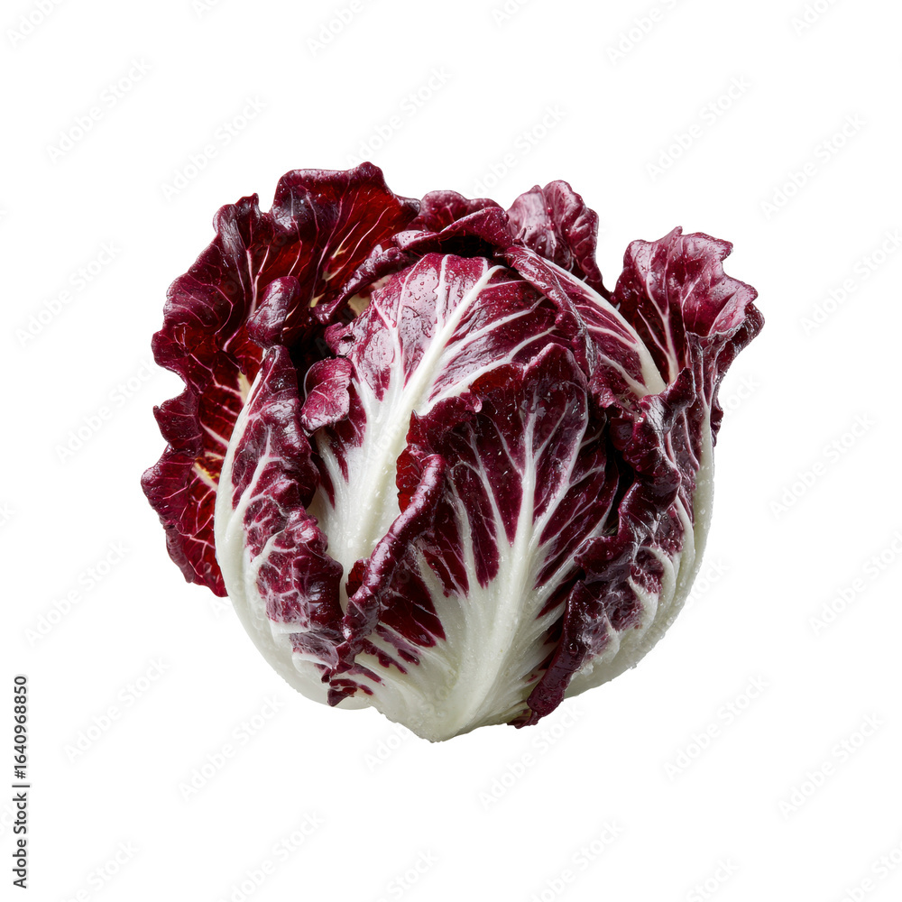 Obraz premium Fresh Radicchio Vegetable with Water Droplets Isolated on Black Background