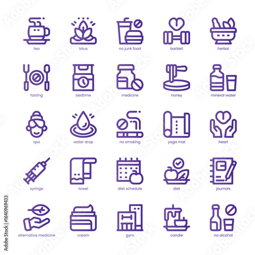 Wellness Program Icon pack for your website, mobile, presentation, and logo design. Wellness Program Icon line basic color design. Vector graphics illustration and editable stroke.