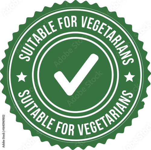 Vegetarian food seal certified green checkmark stamp