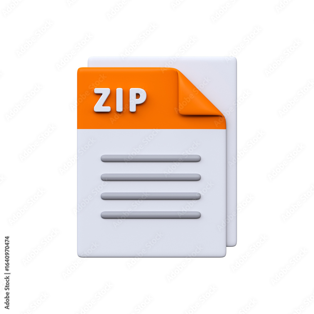 ZIP file, format, 3D icon. Compressed archive for bundling multiple files and reducing storage size. ZIP file, format, 3D icon. Compressed archive for bundling multiple files and reducing storage size.