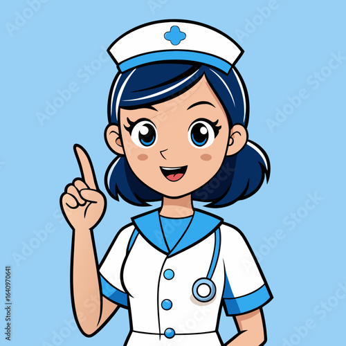 Cheerful Cartoon Nurse Pointing