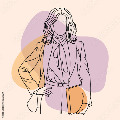 Stylish Business Woman in Line Art Style