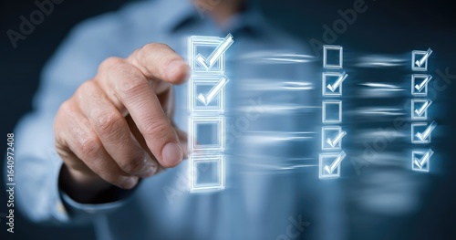 Businessperson touches checklist, tasks moving quickly
