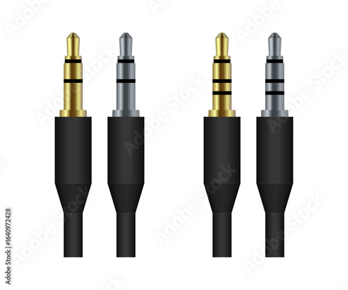 3.5mm audio jack plug in gold and silver finishing showing connector rings