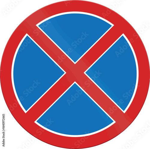 No stopping sign red cross on blue circle