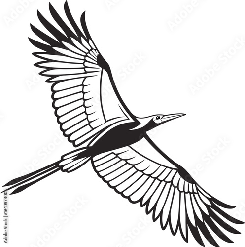 Vector illustration of a black silhouette of a flying eagle with outstretched wings
