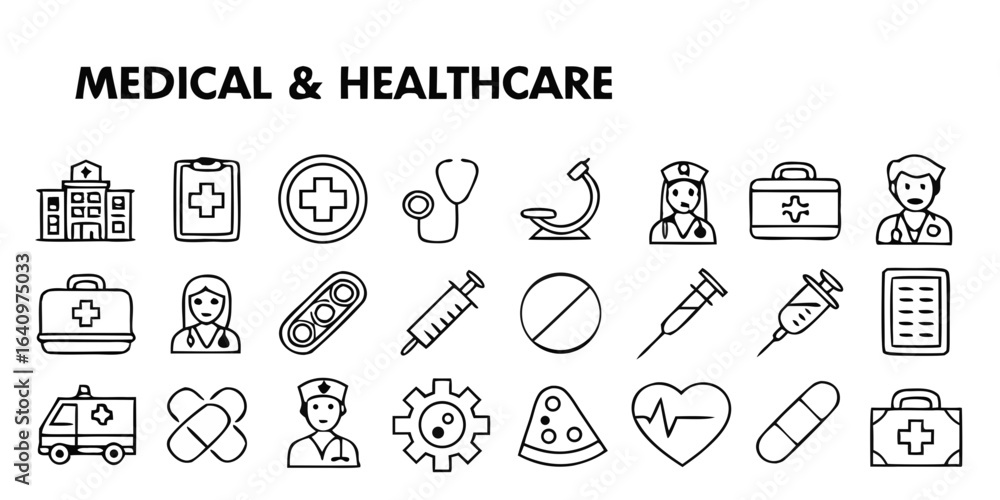 Naklejka premium set of vector icons of medical and healthcare 
