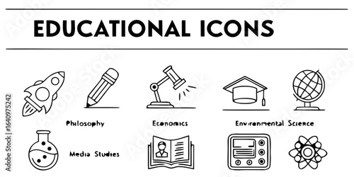 set of icons of educational school 