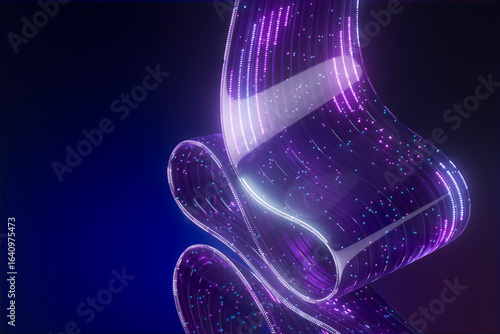 3d neon optical fiber data stream with quantic flow and processing
