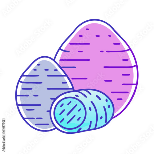 Stylized illustration of purple and blue sweet potatoes