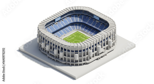 Isometric 3D vector illustration of a Real Madrid, Santiago Bernabeu stadium. Detailed sports arena building isolated on a white background.