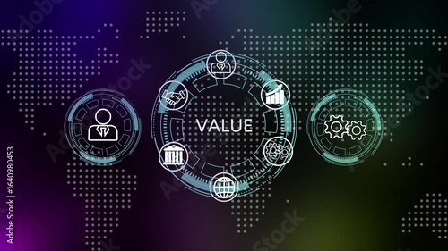 Business Value Chain Icons Network Technology Concept Digital Transformation Strategy Growth and background animation 4k video .