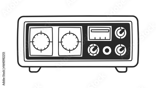  vintage electronic device with knobs and gauges in a minimalist style