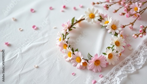 daisy flower crown and lace, spring mockup, no people, no text, no logo