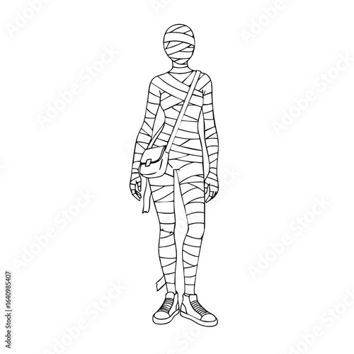 Simple outline of a trendy mummy with crossbody bag and sneakers