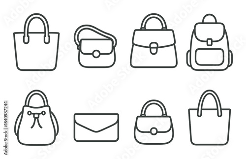 Elegant outline of various bag designs on subtle beige background